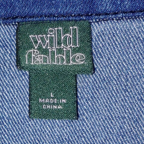 Wild Fable Stone Wash Collared Zip-front Denim Utility Jumpsuit Long Sleeve Sz L - Picture 3 of 10